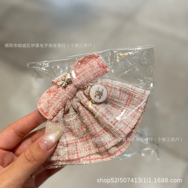 Chanel Chanel-Inspired Tweed Bow Headband in Pink with Butterfly and CC Logo Accessories - 8