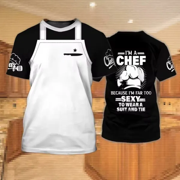Design Chef Jacket T-Shirt Black with White Toque Print - 18