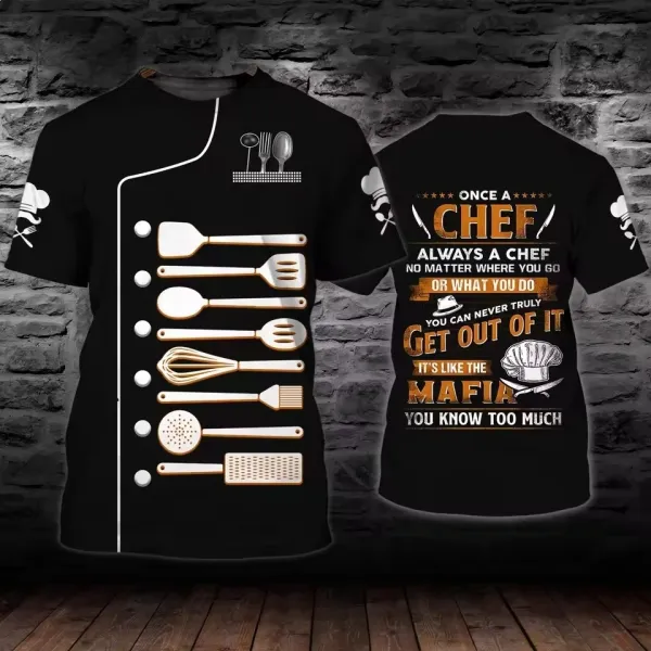 Design Chef Jacket T-Shirt Black with White Toque Print - 19