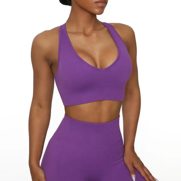 Design Ribbed Sports Bra and High-Waist Leggings Set Purple Activewear - 1