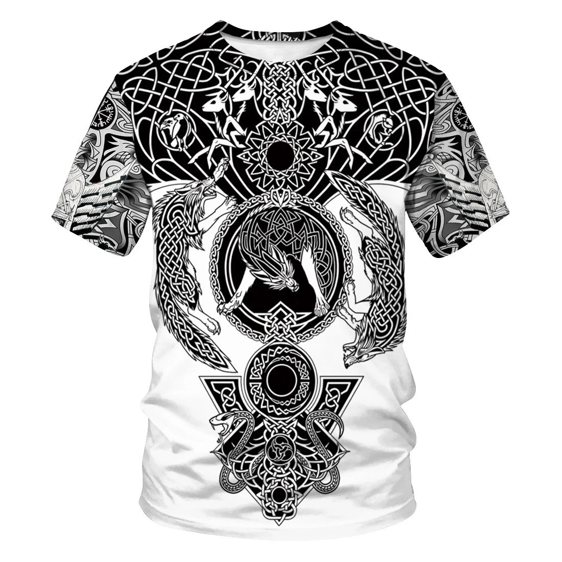 Design Chainmail Armor Print T-Shirt Black / Army Green - 45