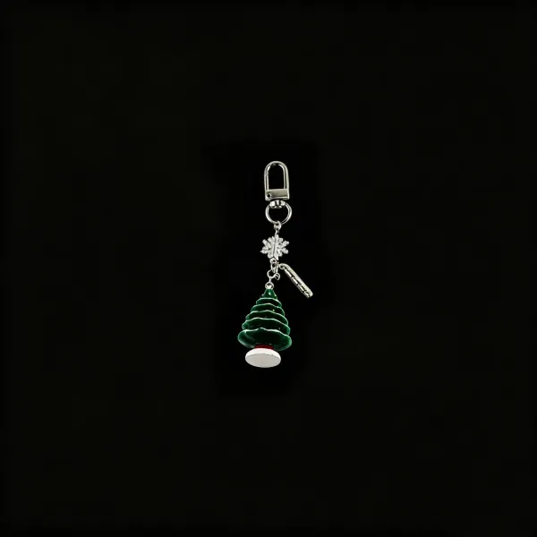 Design Christmas Tree Keychain Green Silver Jewelry - 1