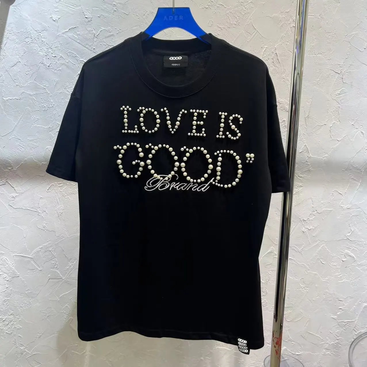 GOOD BRAND Love Is Good Pearl Embellished Black T-Shirt