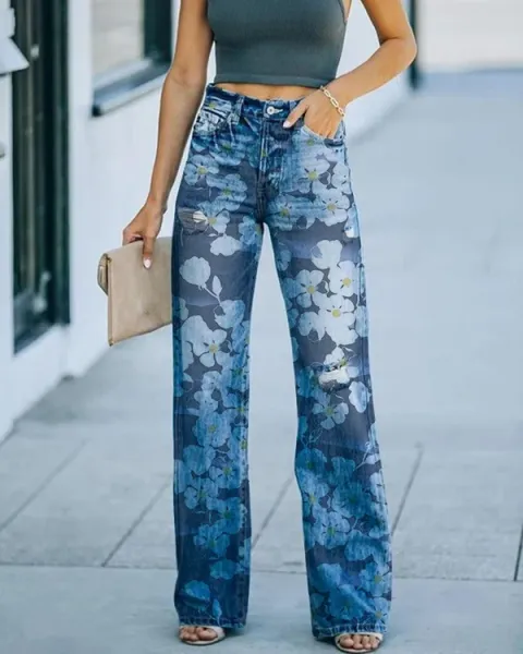 Design Patchwork Color-Block Wide-Leg Jeans - 2