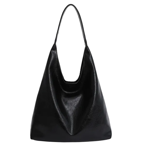 Design Hobo Bag Black Leather-Texture Shoulder Bag - 1