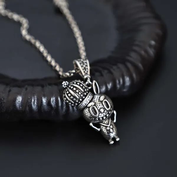 Design Silver Crowned Rabbit Pendant Necklace Jewelry - 1