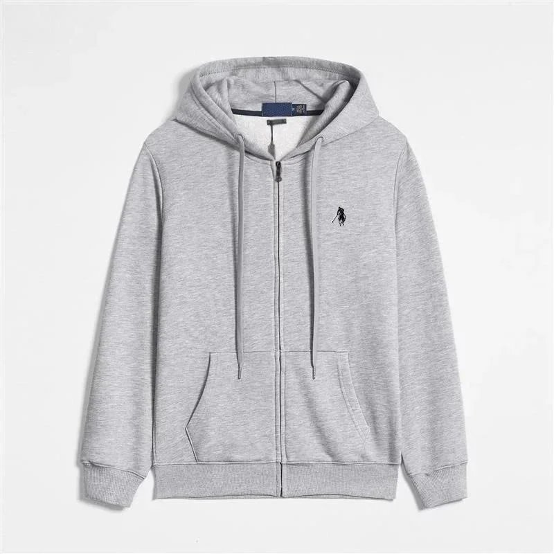 Men's Gray Full-Zip Hoodie with Pony Logo - 131359