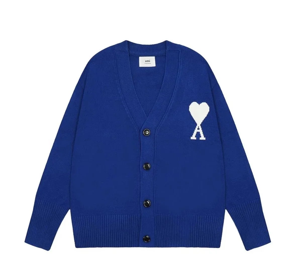 Ami Paris Heart-A Cardigan Navy Blue Knit Cardigan - 1