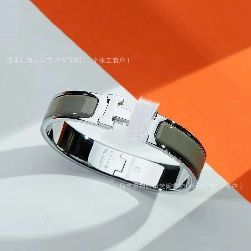 Hermès Jewelry H-Link Enamel Bangle Bracelet — Platinum gray H bracelet with packing