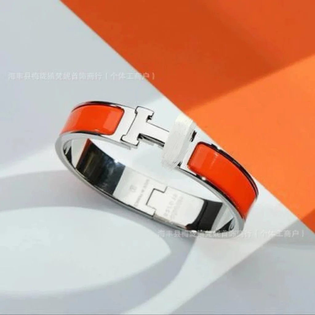 Hermès Jewelry H-Link Enamel Bangle Bracelet — White gold orange H bracelet with packing