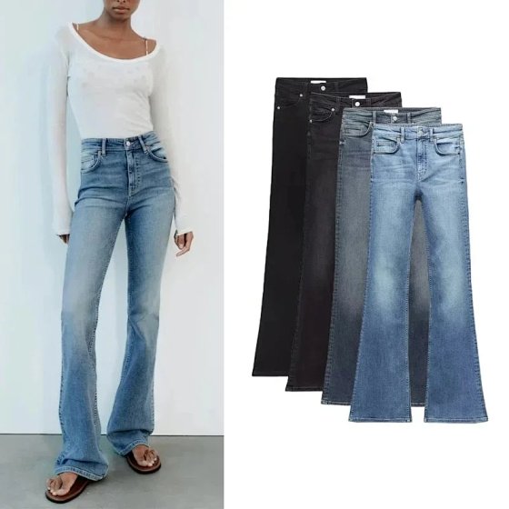 ZA New Autumn Trendy Casual Cotton Slim Straight Mid-Rise Flared Jeans for Women (No Returns for Non-Quality Issues)