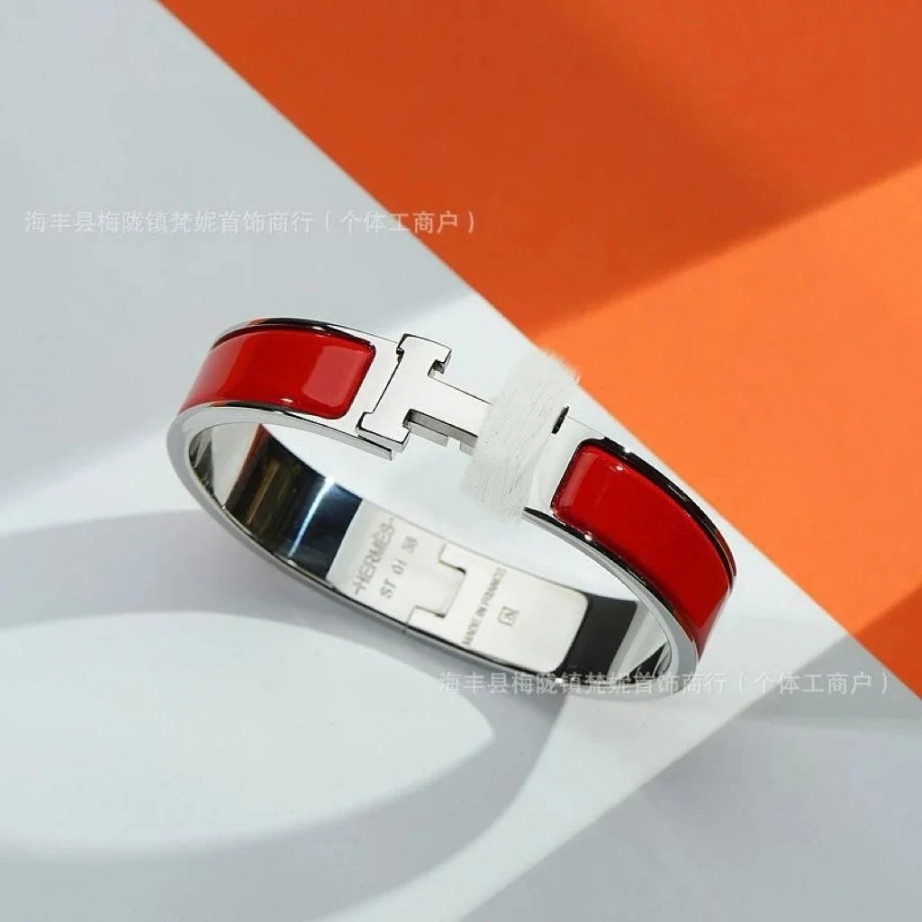 Hermès Jewelry H-Link Enamel Bangle Bracelet — White gold red H bracelet with packing
