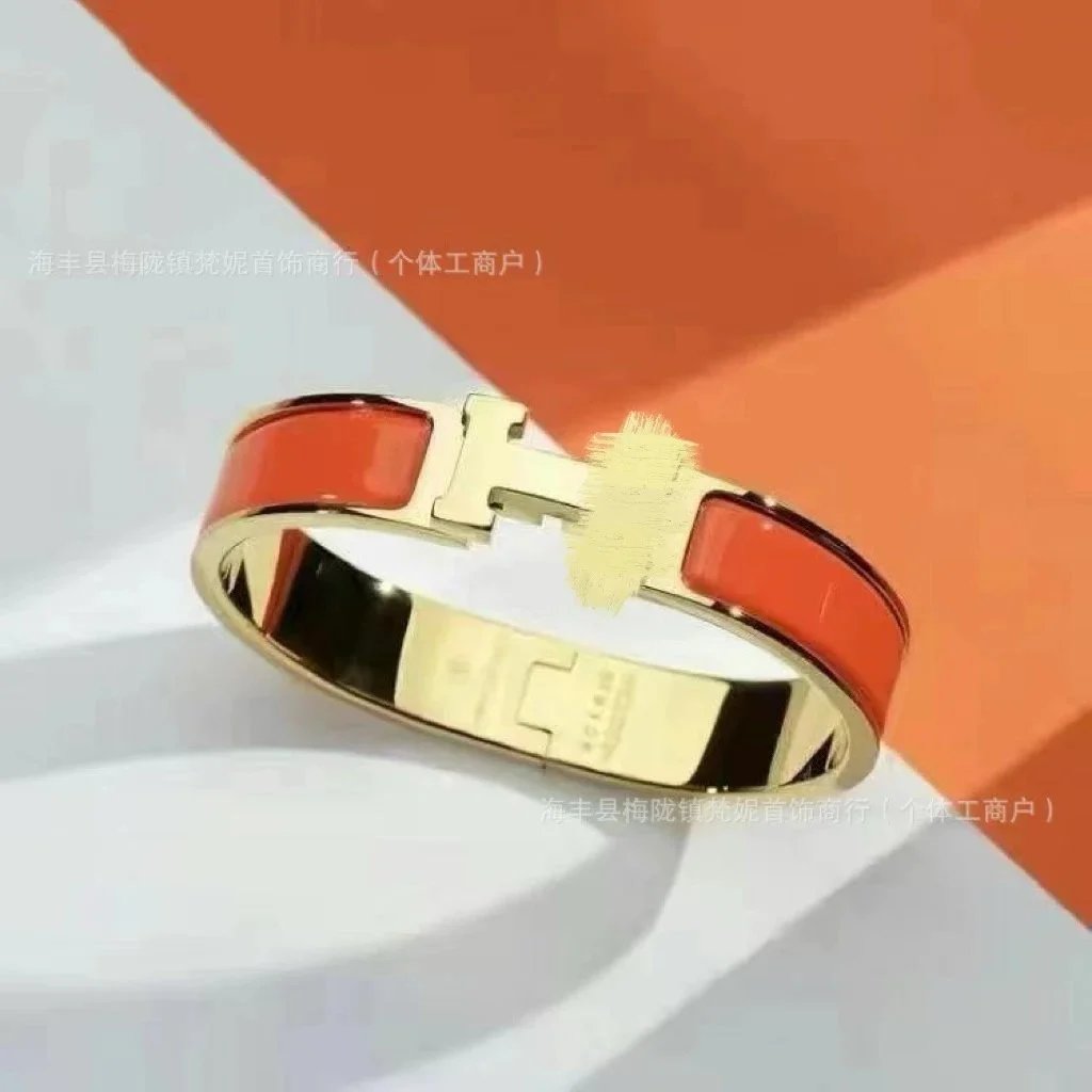 Hermès Jewelry H-Link Enamel Bangle Bracelet — Gold Orange H bracelet with packing