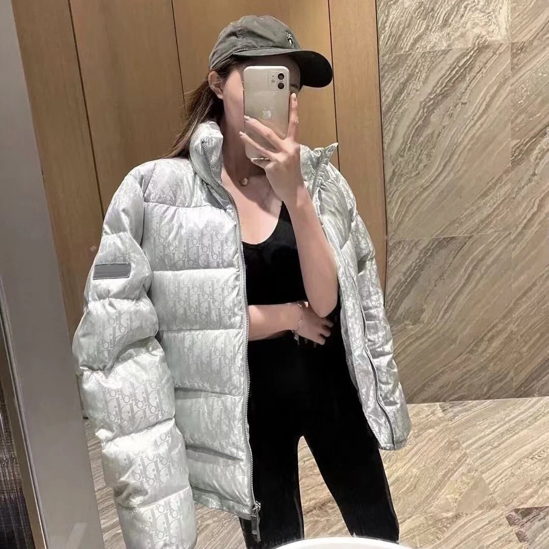 欧美风老花字母满印提花羽绒服白鸭绒立领羽绒外加厚套男女冬季潮 - 133450