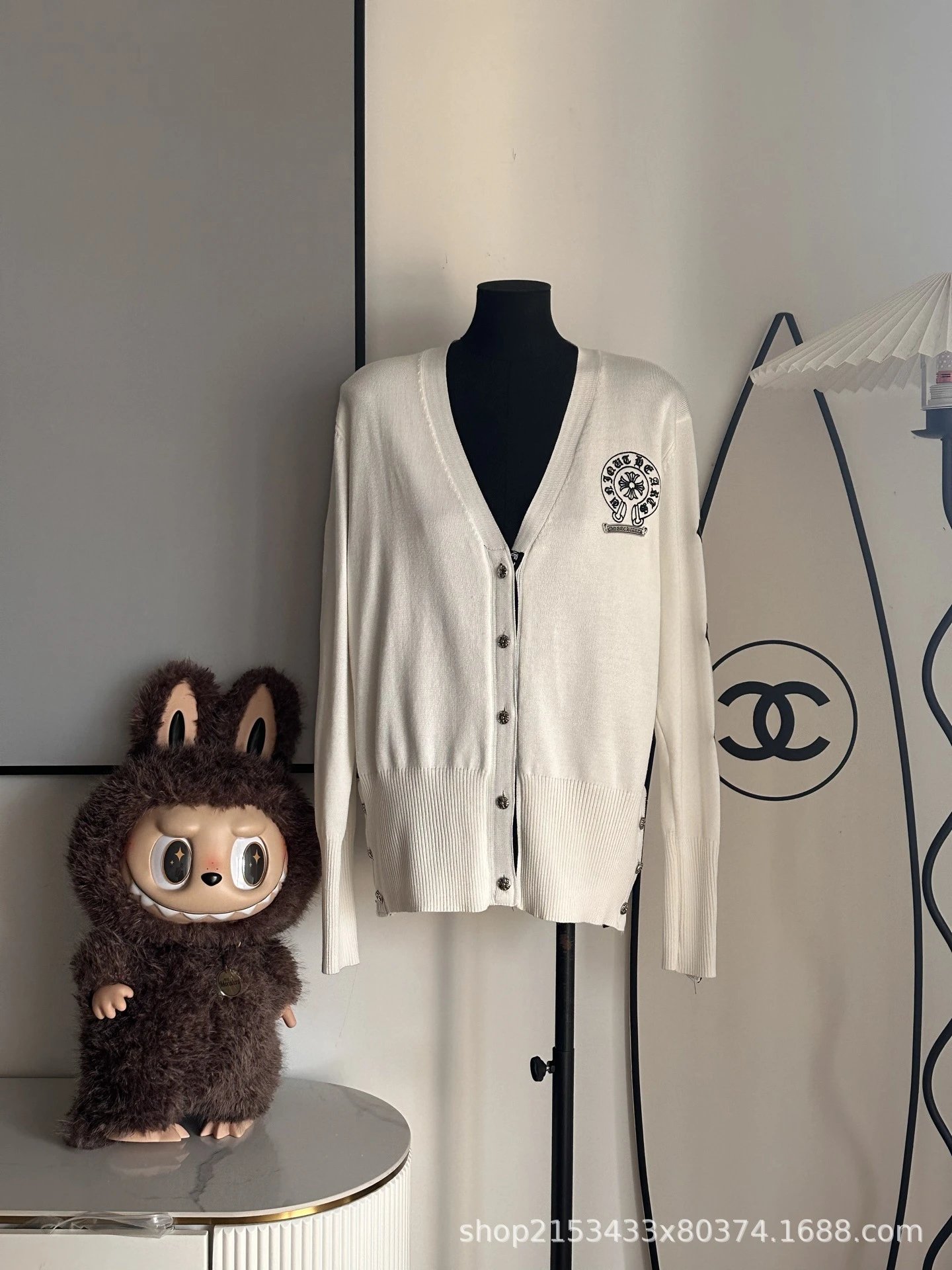 Leather Patch Knit Cardigan photo 2