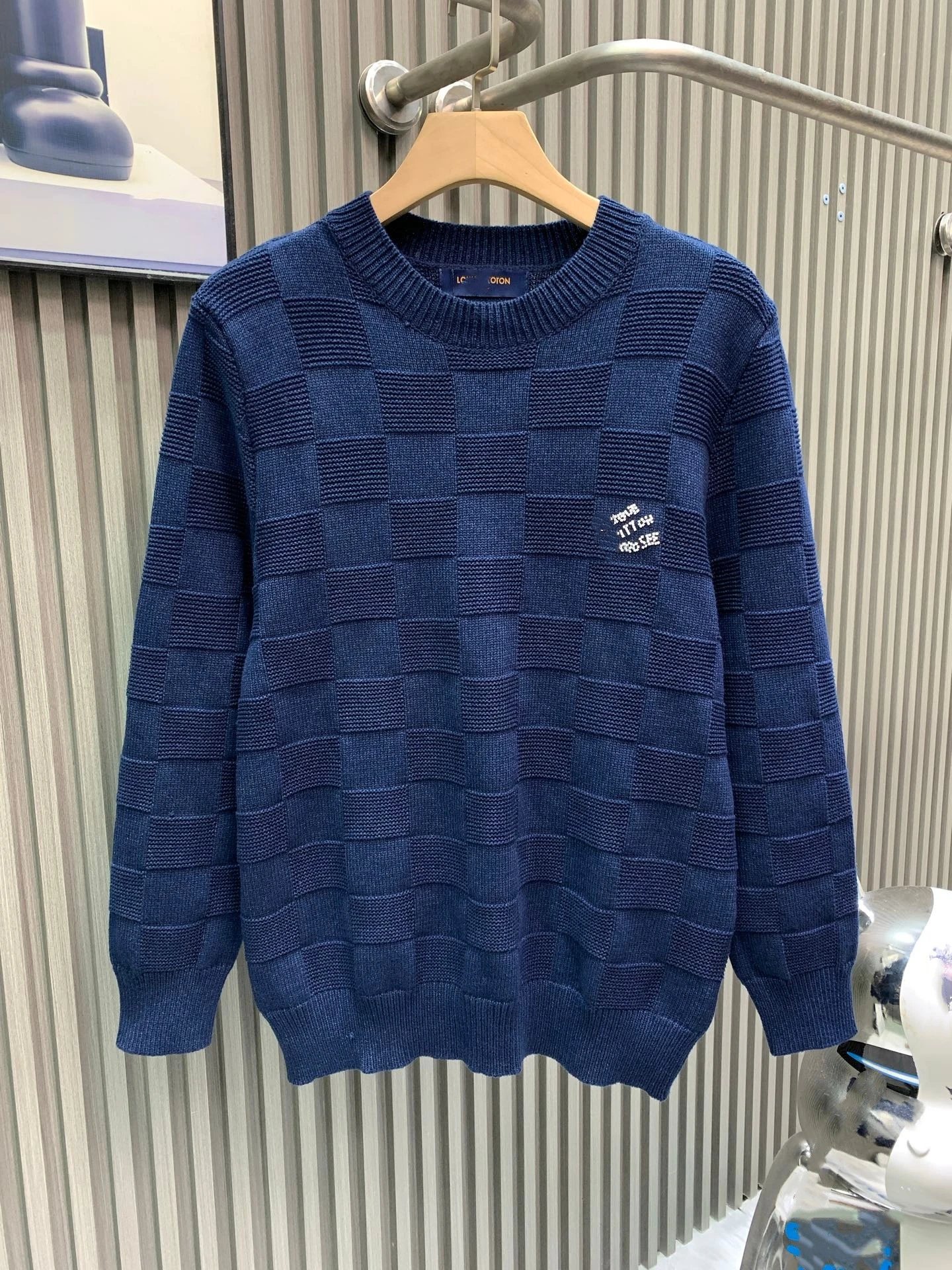 Checked Embroidered Wool Sweater photo 2