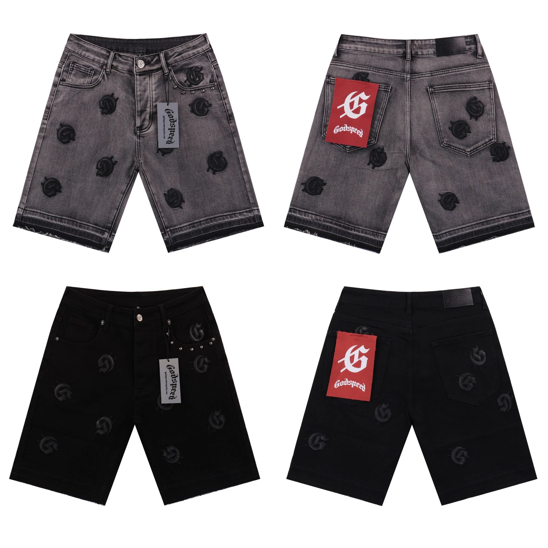 God & Speed Logo Embroidered Denim Shorts photo 8