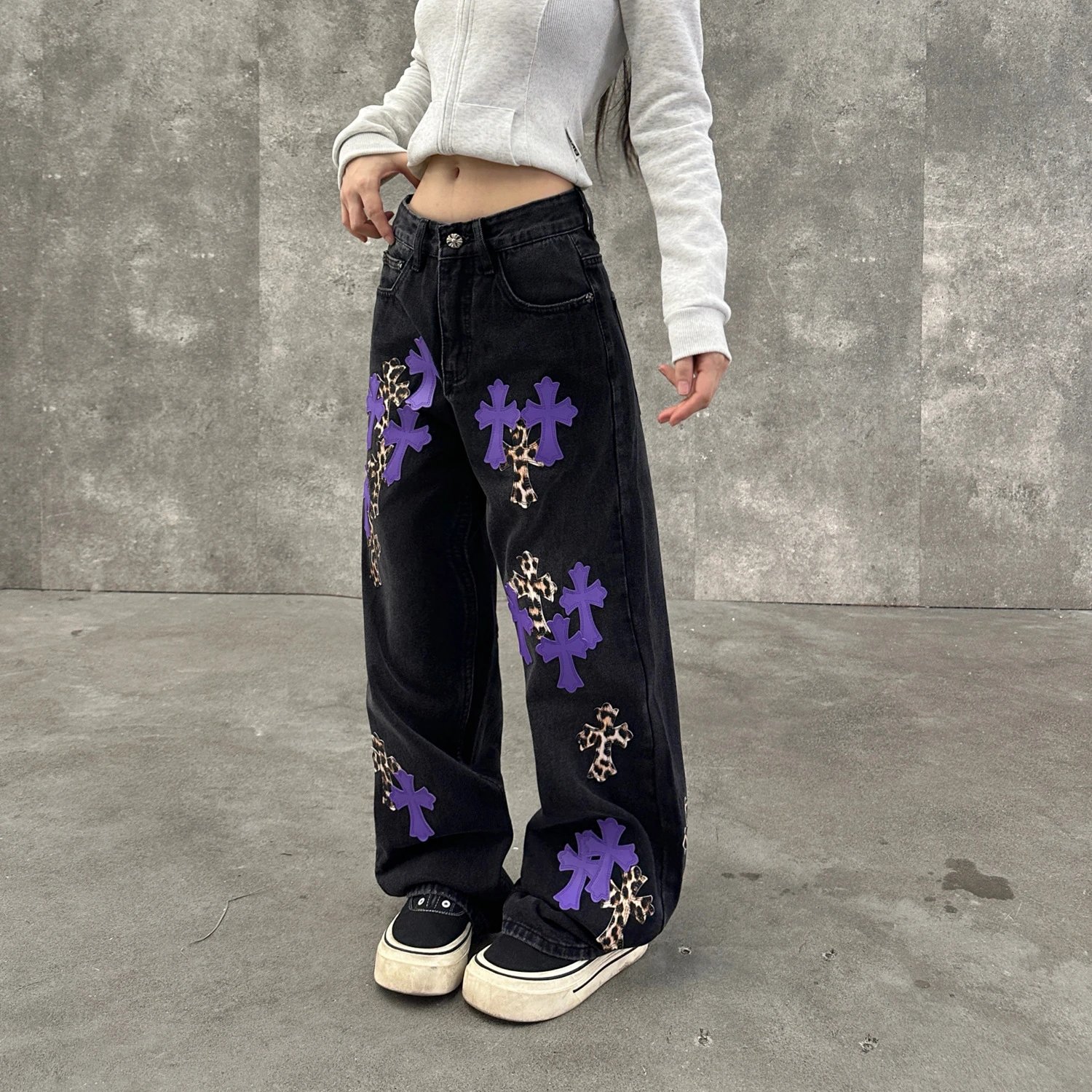 Cross Embroidered Jeans photo 2