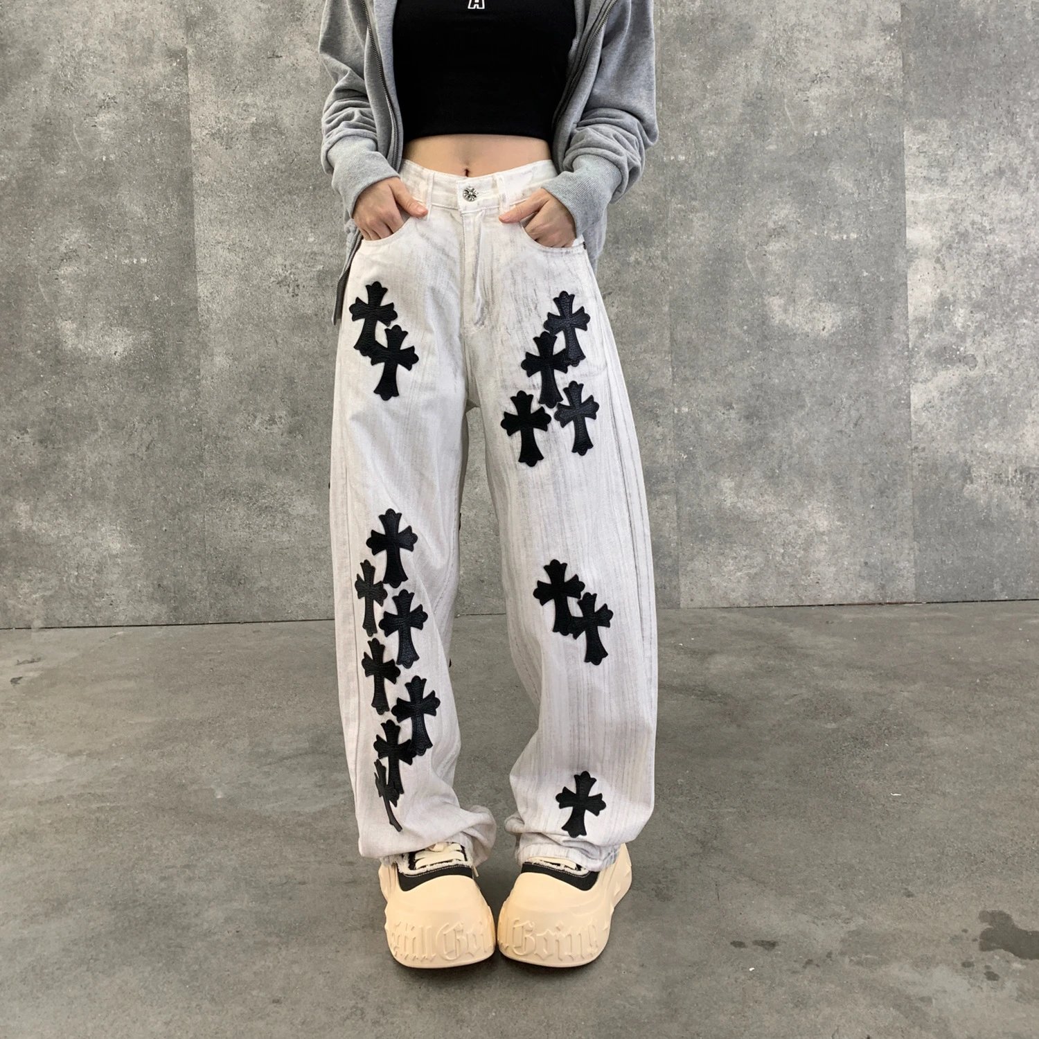 Cross Embroidered Jeans photo 4