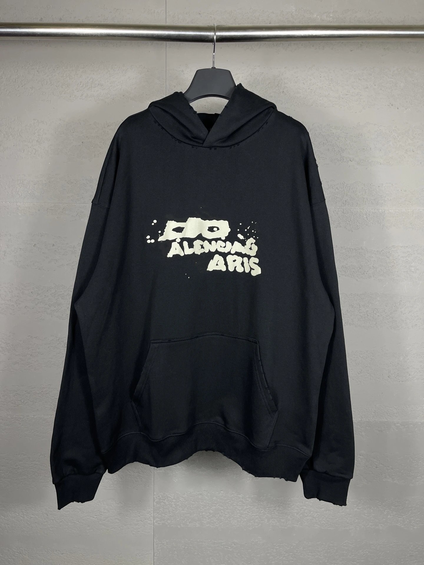 Balenciaga Distressed Graphic Hoodie Black