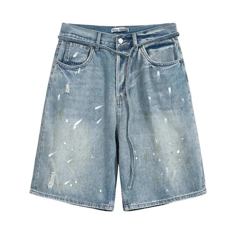 Unbranded Shorts Distressed paint-splatter denim image 3