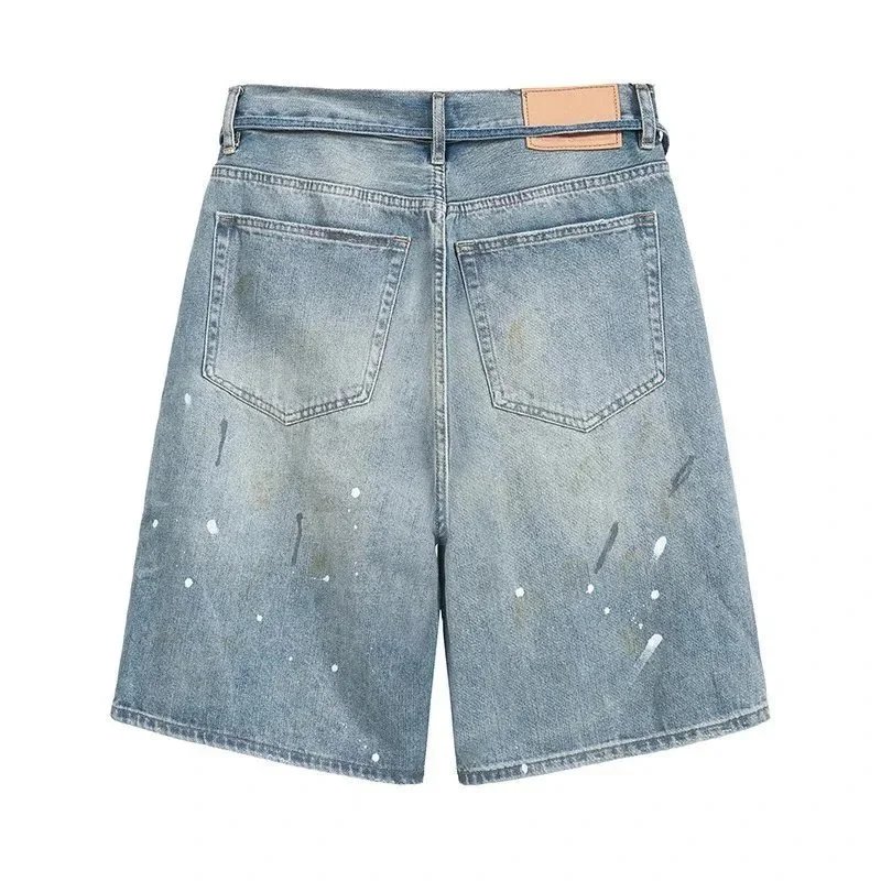 Unbranded Shorts Distressed paint-splatter denim image 2