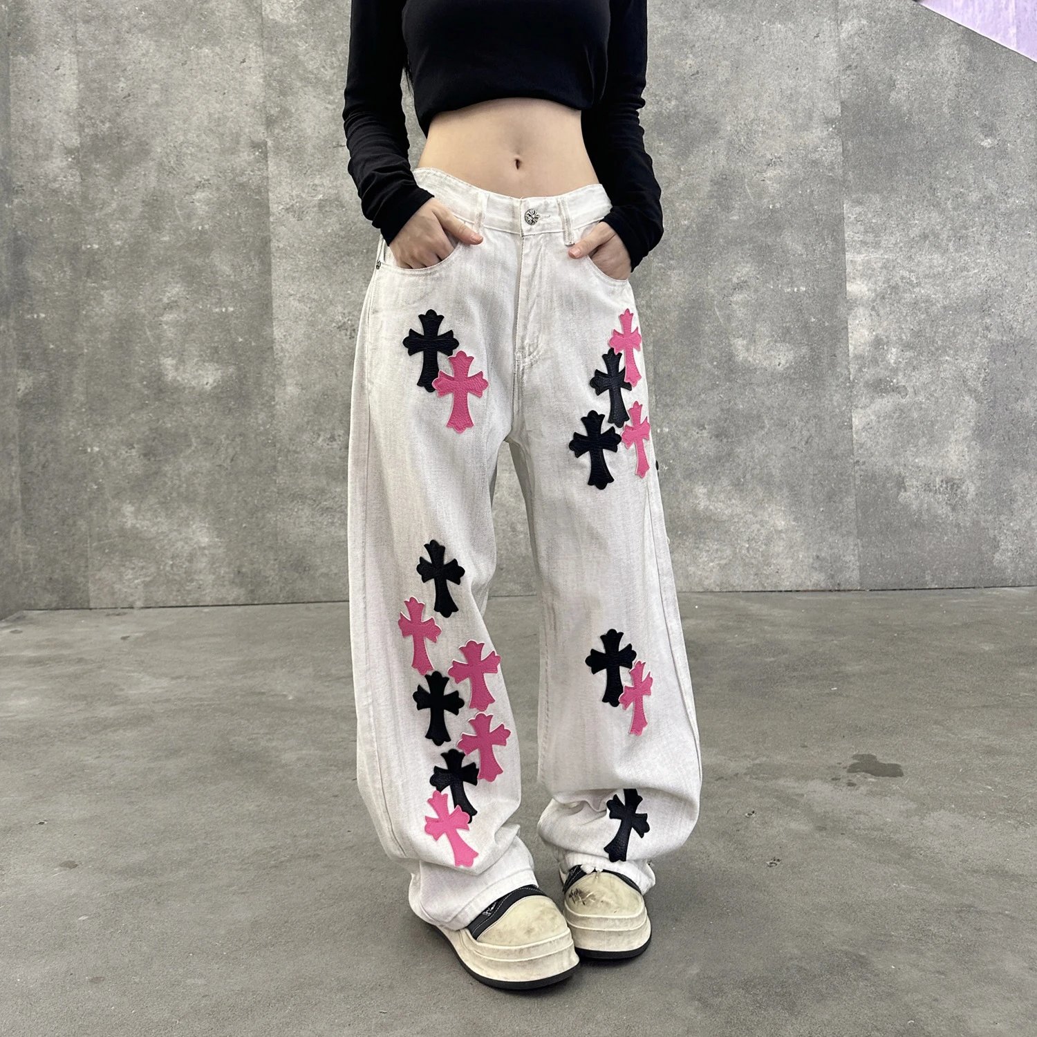 Cross Embroidered Jeans photo 3