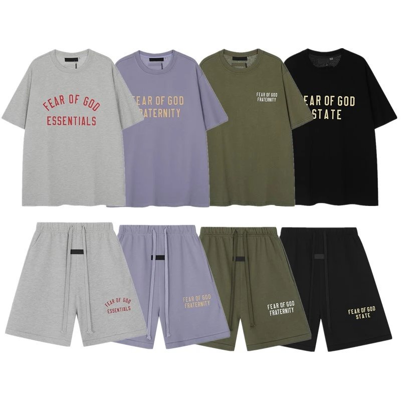 FOG Essentials New Double Row Lettering Short Sleeve T-Shirt Men Women Loose Casual Tee