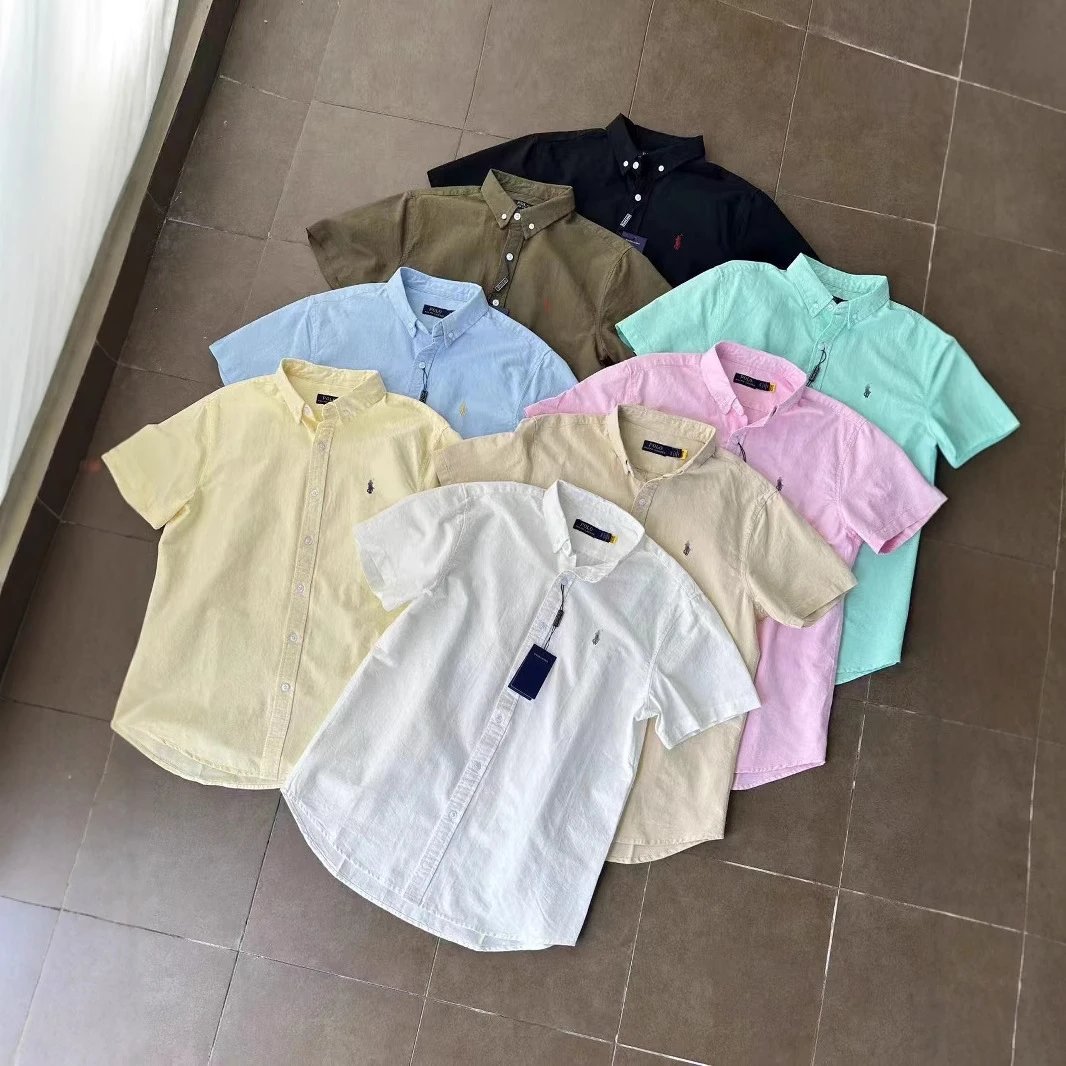 High Quality Ralph Lauren Embroidered Cotton-Linen Short Sleeve Shirt, Unisex