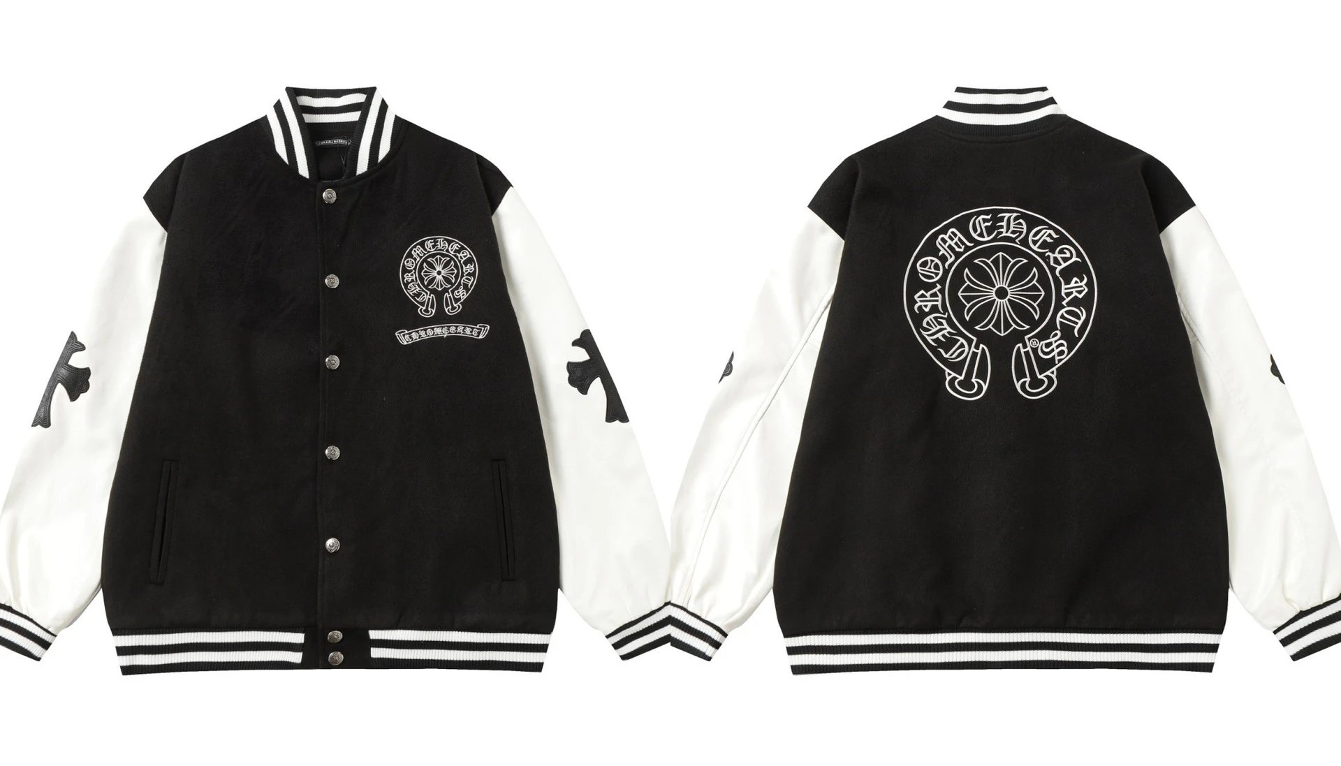 Embroidered Leather Baseball Jacket photo 5