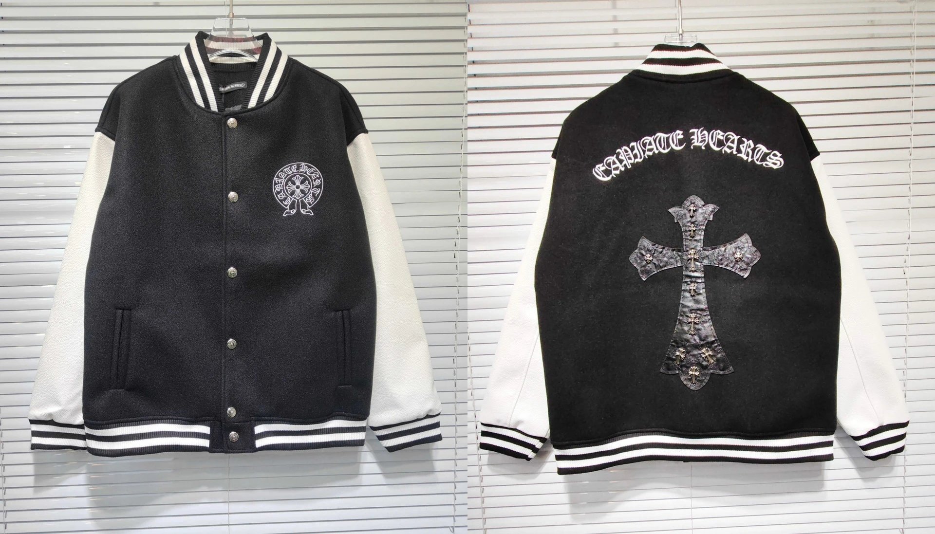Embroidered Leather Baseball Jacket photo 7