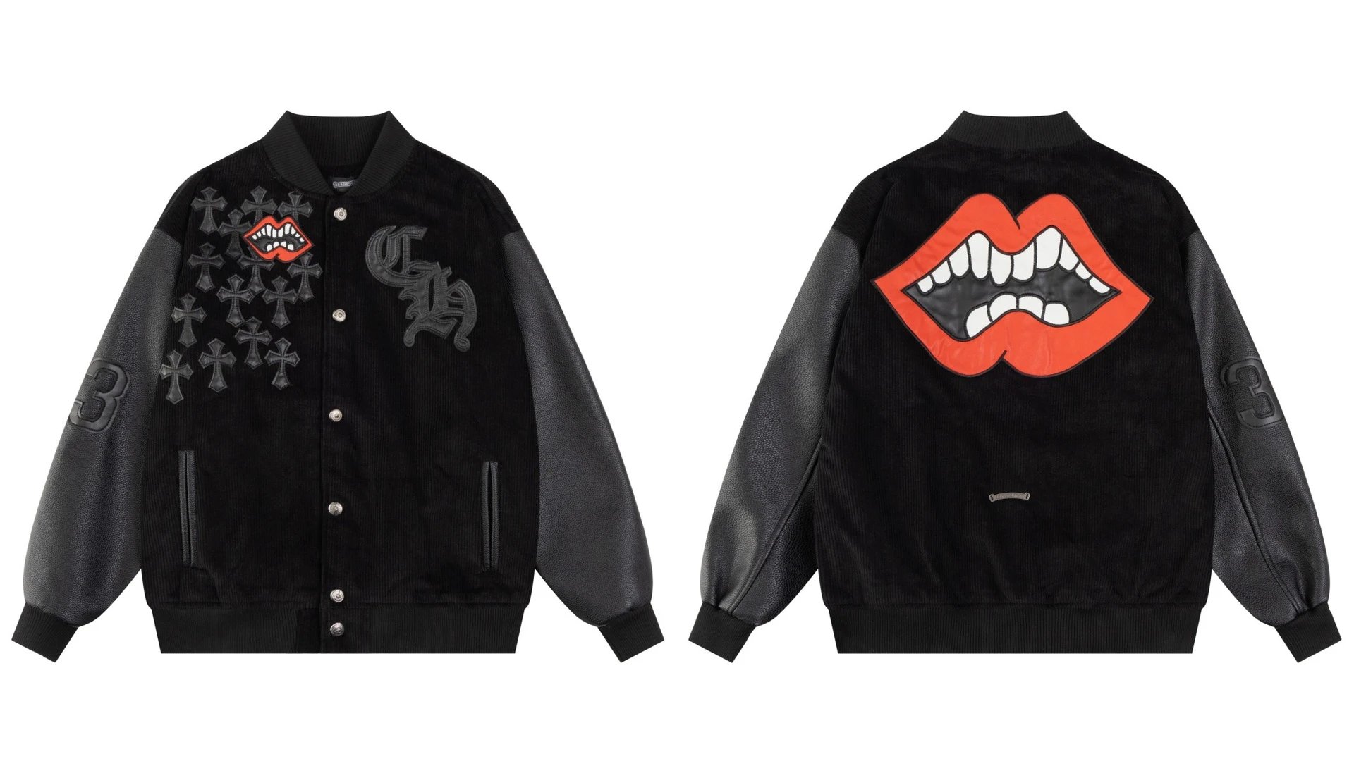 Embroidered Leather Baseball Jacket photo 2