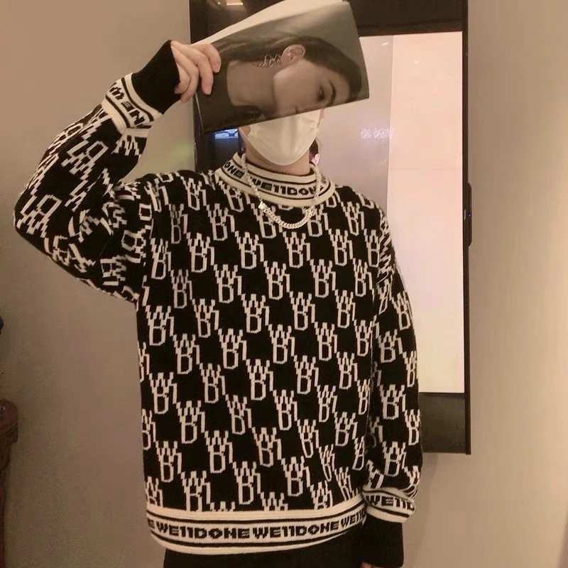 Letter Jacquard Sweater Couples photo 2