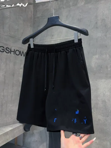 Design Embroidered Logo Black Drawstring Shorts - 1