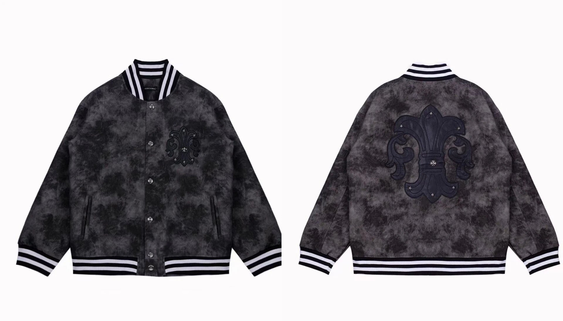Embroidered Leather Baseball Jacket photo 8