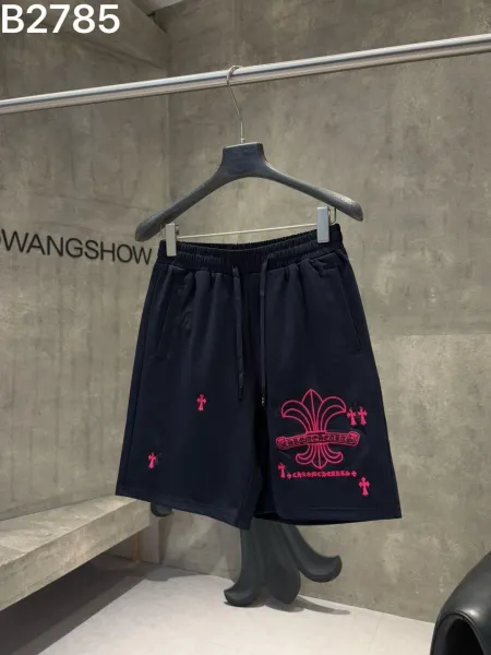 Chrome Hearts Embroidered Fleur-de-Lis Shorts Navy Pink - 1
