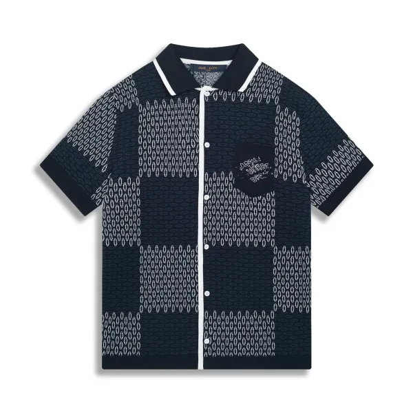 Design Juis Uittc Patterned Knit Polo Navy Tops.polo - 1