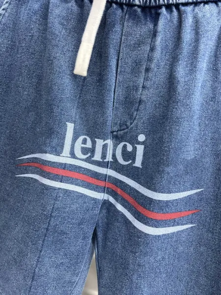 Lenci Denim Short-Sleeve Shirt with Graphic Logo in Washed Gray - 11