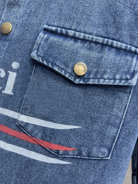 Lenci Denim Short-Sleeve Shirt with Graphic Logo in Washed Gray - 6