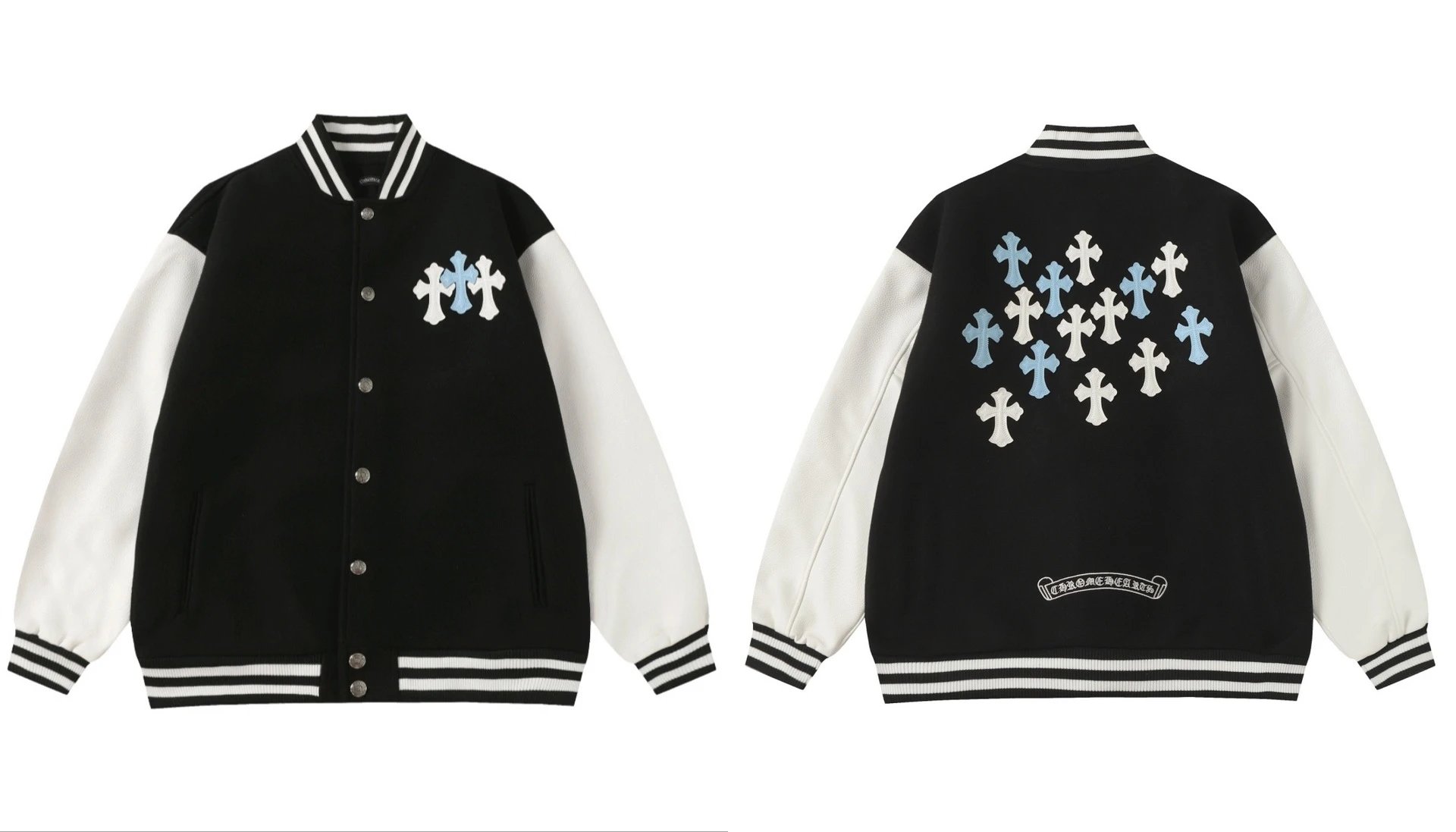 Embroidered Leather Baseball Jacket photo 4