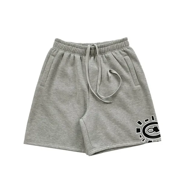 Design Graphic Print Black Sweat Shorts - 14