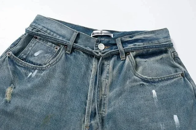 Unbranded Shorts Distressed paint-splatter denim product detail image 2