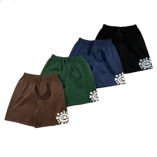 Design Graphic Print Black Sweat Shorts - 27