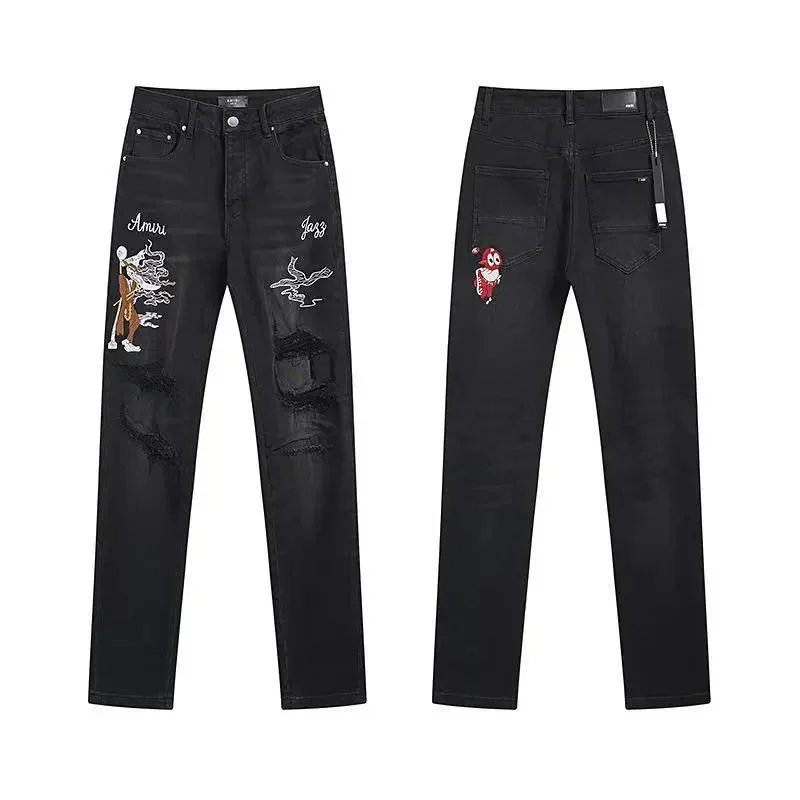 Ripped Patchwork Straight Denim Jeans photo 4