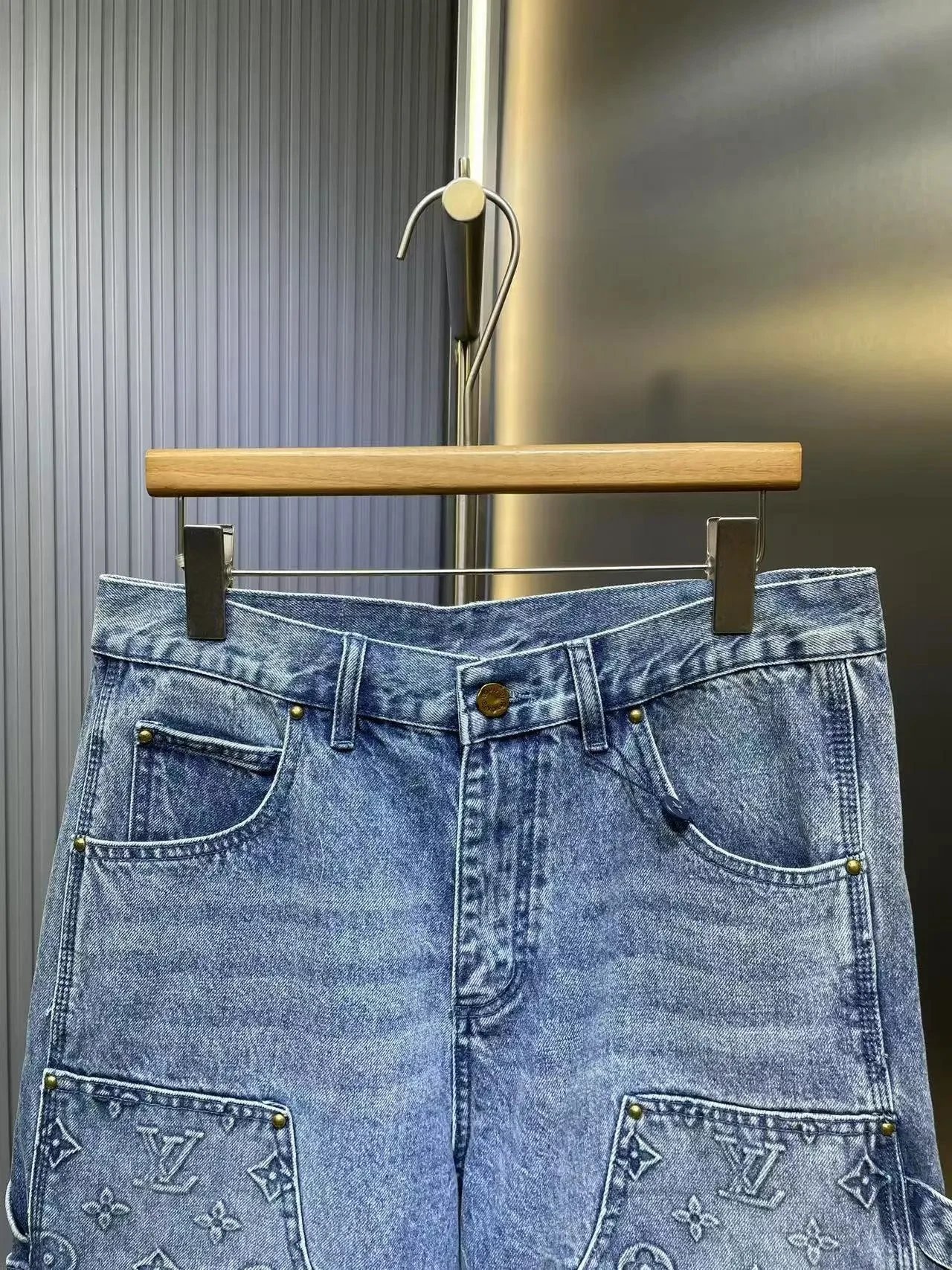 Embossed Denim Shorts photo 3