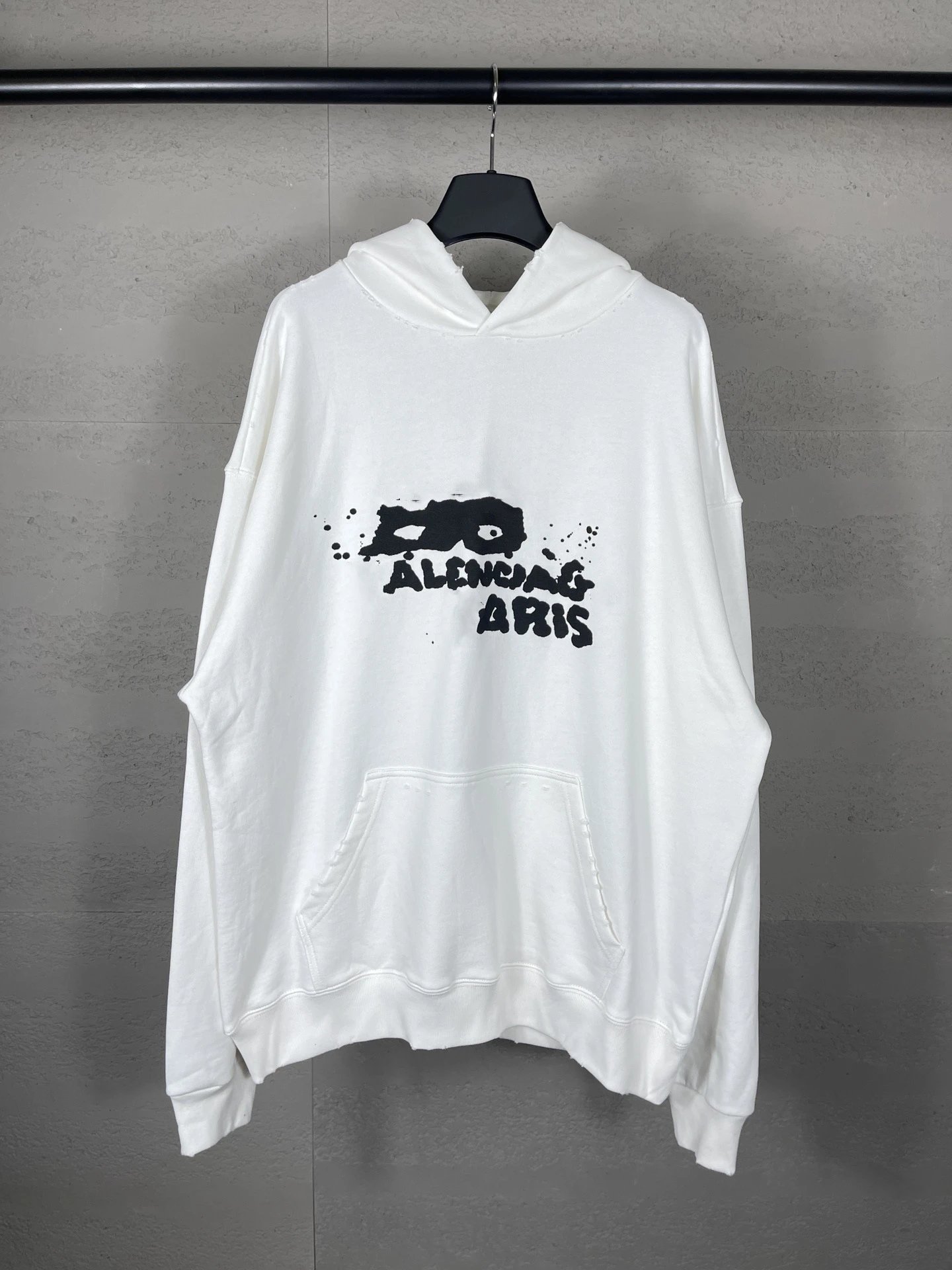 Balenciaga Distressed Logo Hoodie White