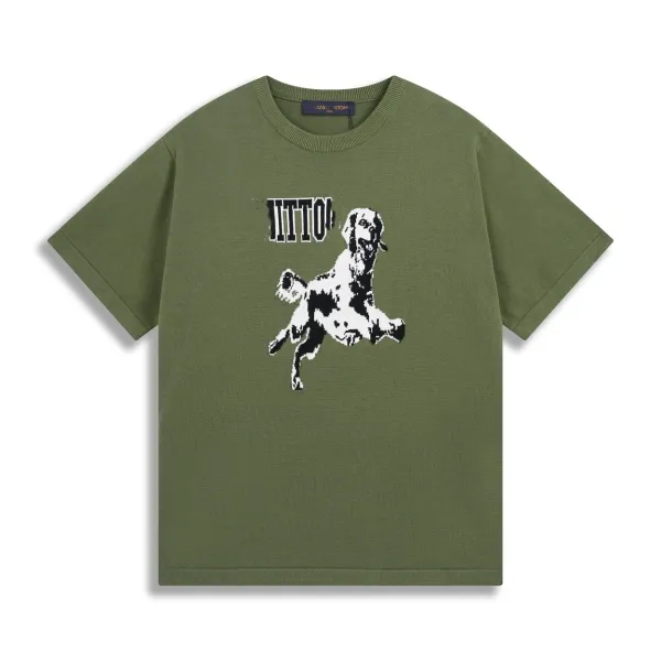 Louis Vuitton Dog Print Knit T-Shirt Army Green - 1