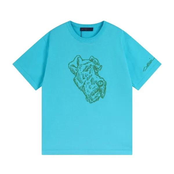 Loewe Dog Print Knit T-Shirt Turquoise - 1