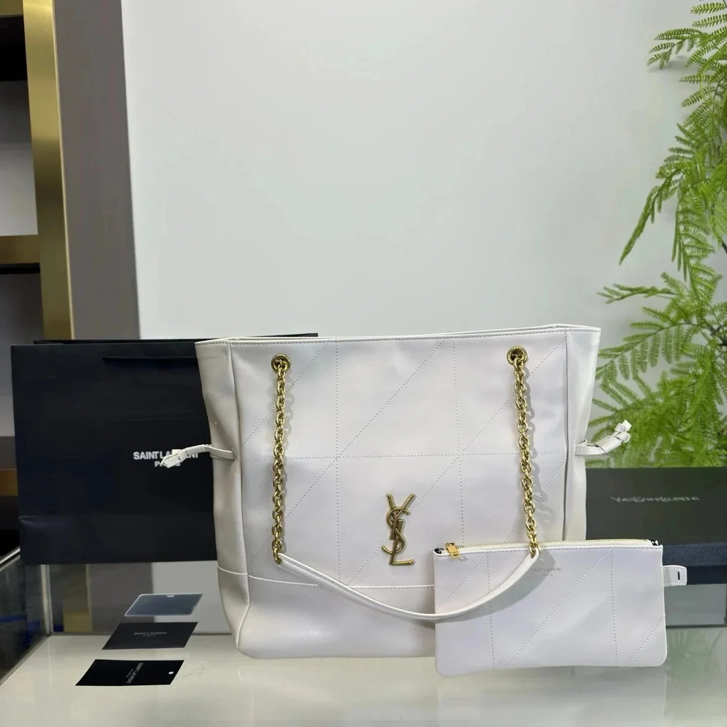 Saint Laurent Crossbody Bags Chain-Strap Flap Bag with Cassandre Logo — 36