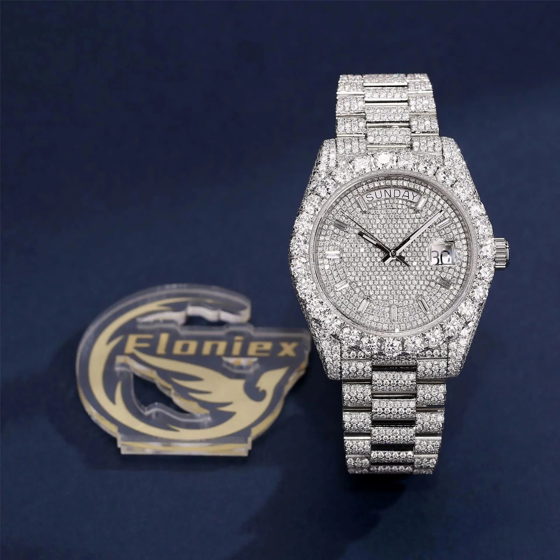 Rolex Day-Date Full Diamond Paved Automatic Watch